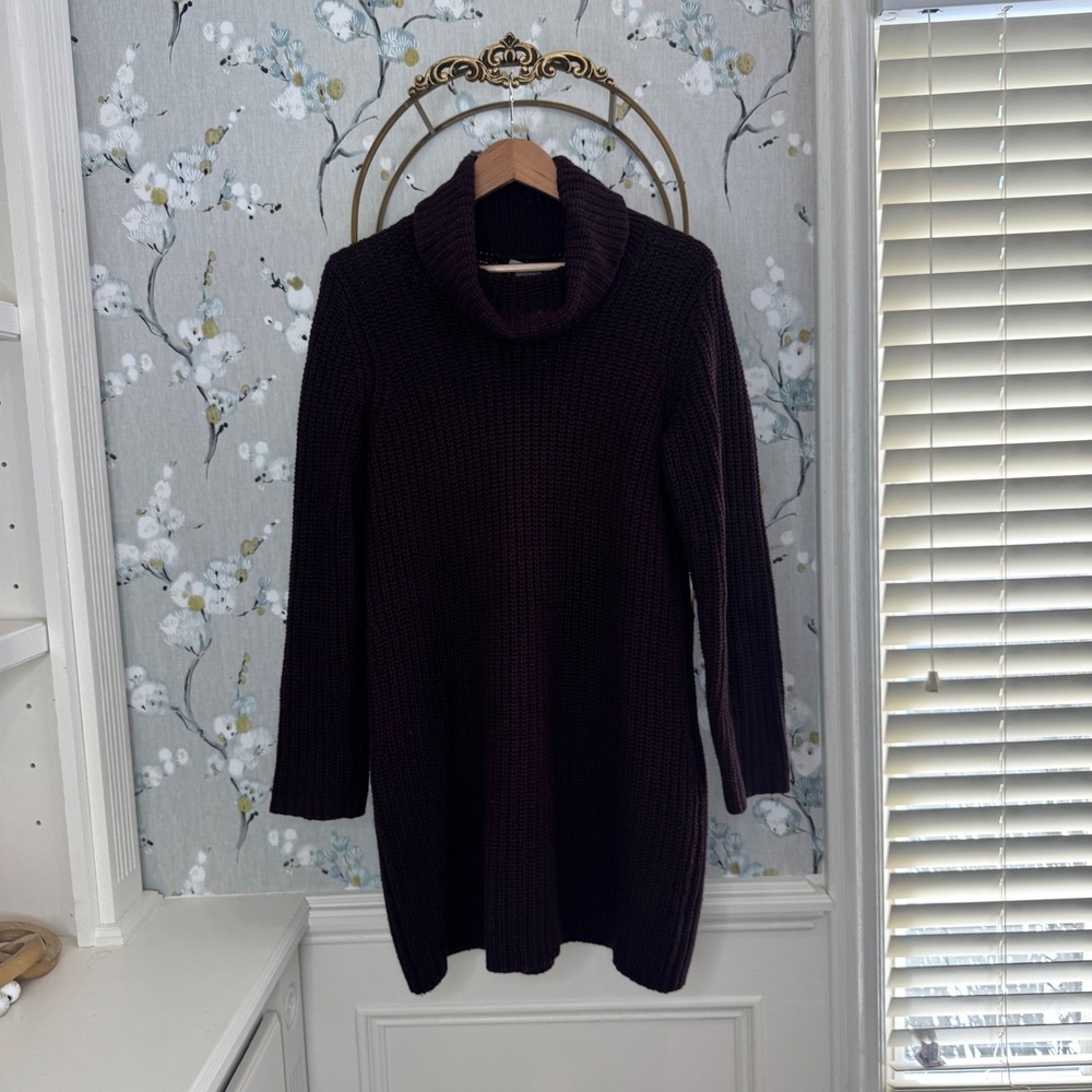 J. Jill Womens Cowl Neck Shaker Knit Tunic Sweater Plum Burgundy Cotton Wool M